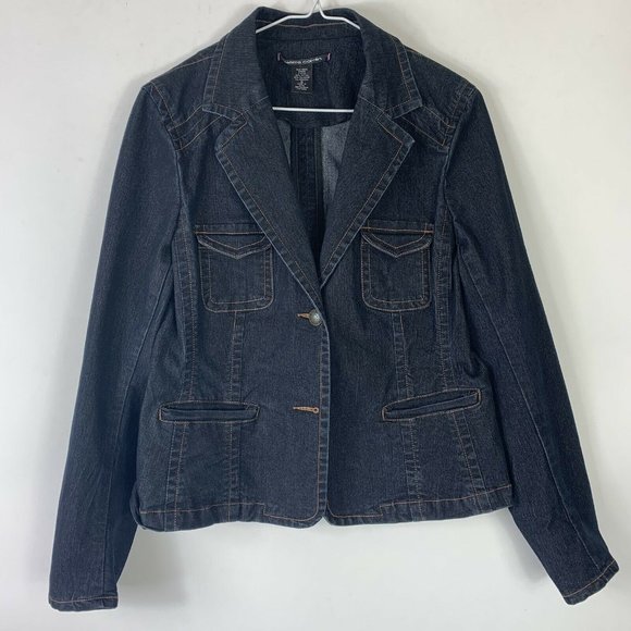 Pierre Cardin Wm Button Dark Jean Jacket Sz 10 - Picture 1 of 6